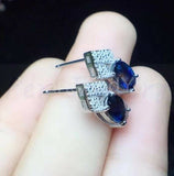 2ct Oval Cut Simulated Blue Sapphire Geometric Stud Earring 14k WhiteGold Plated