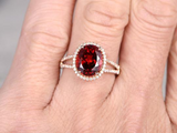 2.5ct Oval Cut Red Garnet Engagement Ring Halo Split Shank 14k Rose Gold Finish