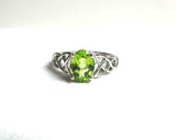 2ct Oval Cut Green Peridot Irish Trinity Solitaire Ring 14k White Gold Finish