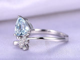 0.9ct Trillion Cut Blue Aquamarine Engagement Ring 14k White Gold Finish Bypass