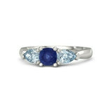 2Ct Cushion Cut Blue Sapphire Pear Accents Engagement Ring 14K White Gold Finish