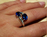 1.7ct Engagement Ring Oval Cut Sapphire Two Stone Bypass 14k White Gold Finish