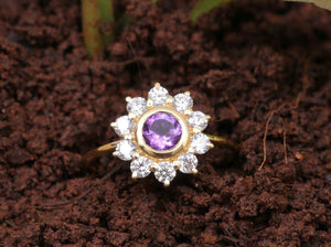 2.1ct Round Cut Purple Amethyst Floral Minimalist Ring 14k Yellow Gold Finish