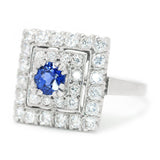 3.7ct Round Blue Sapphire Art Deco Edwardian Cocktail Ring 14k White Gold Finish