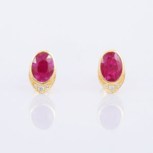 1ct Stud Earrings Oval Cut Pink Ruby Diamond Petite 14k Yellow Gold Finish