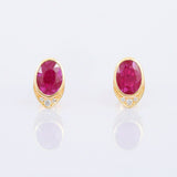 1ct Stud Earrings Oval Cut Pink Ruby Diamond Petite 14k Yellow Gold Finish