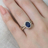 2.4ct Oval Cut Blue Sapphire Engagement Ring Bridal Set 18k Yellow Gold Finish