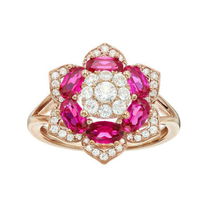 5ct Oval Cut Pink Ruby Engagement Ring Flower Cocktail 14k Rose Gold Finish