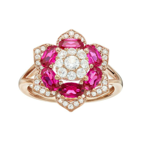 5ct Oval Cut Pink Ruby Engagement Ring Flower Cocktail 14k Rose Gold Finish