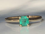 1ct Engagement Ring Princess Cut Green Emerald Solitaire 14k Yellow Gold Finish