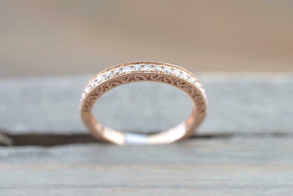 1.5ct Round Cut Diamond Wedding Band 14k Rose Gold Finish Vintage Half Eternity