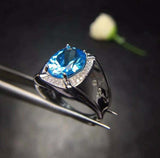 3.5ct Oval Cut Blue Topaz Halo Signet Engagement Men Ring 14k White Gold Finish