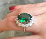 2.55ct Engagement Ring Oval Cut Green Emerald Cocktail 14k White Gold Finish