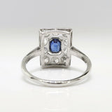 5ct Emerald Cut Blue Sapphire Art Deco Engagement Ring 14k White Gold Finish