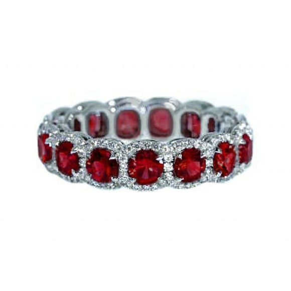 5ct Round Cut Pink Ruby Cocktail Halo Full Eternity Band 18k White Gold Finish