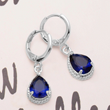 2Ct Pear Cut Blue Sapphire Solitaire Water Tear Drop Earring 14K White Gold Over