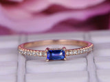 0.35ct Baguette Blue Sapphire Solitaire with Round Accent Ring 14k RoseGold Over