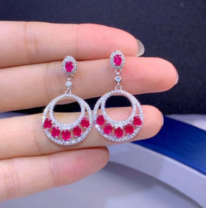 2.7ct Drop Dangle Earrings Oval Cut Pink Ruby Chandelier 14k White Gold Finish