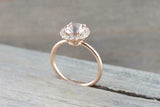 1.5ct Round Cut Peach Morganite Engagement Ring 14k RoseGold Finish Diamond Halo