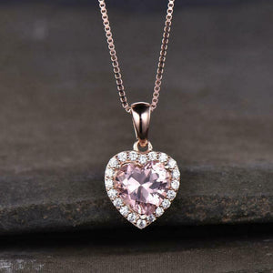 2ct Peach Morganite Pendant Heart Cut Diamond Halo 14k Rose Gold Finish NO CHAIN