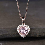 2ct Peach Morganite Pendant Heart Cut Diamond Halo 14k Rose Gold Finish NO CHAIN