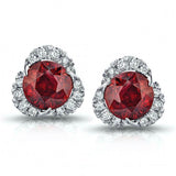 2Ct Round Cut Red Garnet Diamond Halo Clawed Stud Earrings 14K White Gold Finish