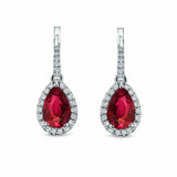 2Ct Pear Cut Pink Ruby Diamond Filigree Halo Drop Earrings 14K White Gold Finish