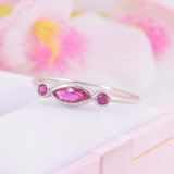 1.2ct Marquise Pink Ruby Engagement Ring Trilogy Solitaire 14k White Gold Finish