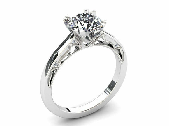 1ct Round Cut Diamond Engagement Ring Milgrain Solitaire 14k White Gold Finish