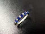 1.35ct Wedding Ring Band Round Cut Blue Sapphire Stackable 14k White Gold Finish