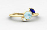 1ct Round Blue Aquamarine Sapphire Trilogy Engagement Ring 14k Yellow Gold Over