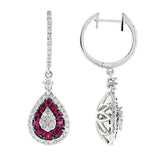 3Ct Round Cut DVVS1 Diamond Ruby Halo Tear Drop Earrings 14K White Gold Finish