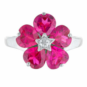 5ct Engagement Ring Heart Cut Pink Ruby Floral Women 14k White Gold Finish