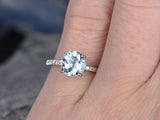 0.9Ct Round Cut Blue Aquamarine Solitaire Engagement Ring 18K White Gold Finish