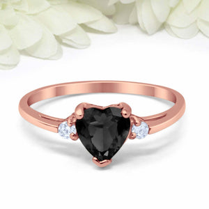 1ct Heart Cut Black Diamond Engagement Ring Trilogy Minimalist 14k RoseGold Over