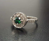 2ct Engagement Ring Round Cut Green Emerald Diamond Halo 14k White Gold Finish