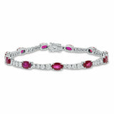 15ct Oval Cut Pink Ruby Vintage Inspired Tennis Bracelet 14k White Gold Finish