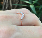 1.5ct Pear Cut Diamond Engagement Ring Stackable Curved Crown 14k Rose Gold Over