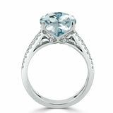 3Ct Cushion Cut Blue Aquamarine Dual Band Engagement Ring 14K White Gold Finish