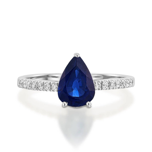 1ct Pear Cut Blue Sapphire Accents Solitaire Engagement Ring 14k White Gold Over