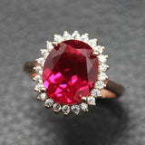 3ct Oval Cut Pink Ruby Diamond Floral Halo Solitaire Ring 14k Rose Gold Finish