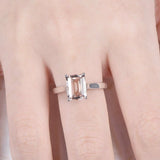 BEBOLD 1.2ct Emerald Cut Peach Morganite Solitaire Engagement Ring 14k White Gold Finish