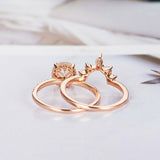 1.6ct Round Cut Morganite Engagement Ring Crown Bridal Set 14k Rose Gold Finish