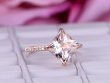 1ct Princess Cut Morganite Engagement Ring Solitaire Accents 14k Rose Gold Over