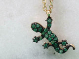 1ct Round Cut Green Emerald Gecko Lizard Pendant with Chain 14k Yellow Gold Over