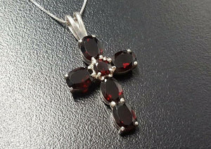 1.5ct Red Garnet Pendant Oval Cut Christ Cross 14k White Gold Finish NO CHAIN