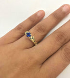 1ct Round Cut Blue Sapphire Floral Petal Solitaire Ring 14k Yellow Gold Finish