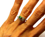 3Ct Round Cut Green Peridot Diamond 2 Stone Engagement Ring 14K Yellow Gold Over