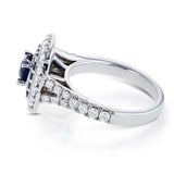 3.5Ct Round Cut Blue Sapphire Dual Halo Engagement Ring 14K White Gold Finish