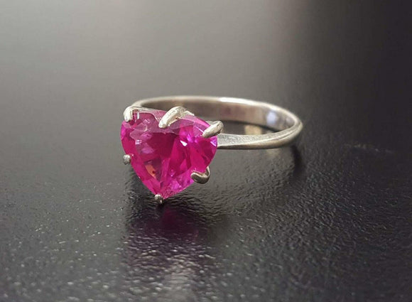 1.5ct Engagement Ring Heart Cut Pink Ruby Solitaire Women 14k White Gold Finish